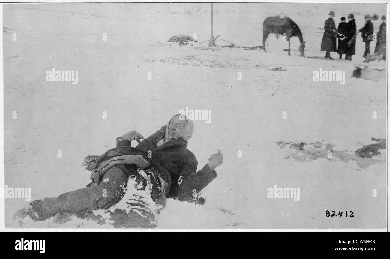 Big Foot, leader of the Sioux, captured at the battle of Wounded Knee, S.D. Here he lies frozen on the snow-covered battlefield where he died, 1890 Stock Photo
