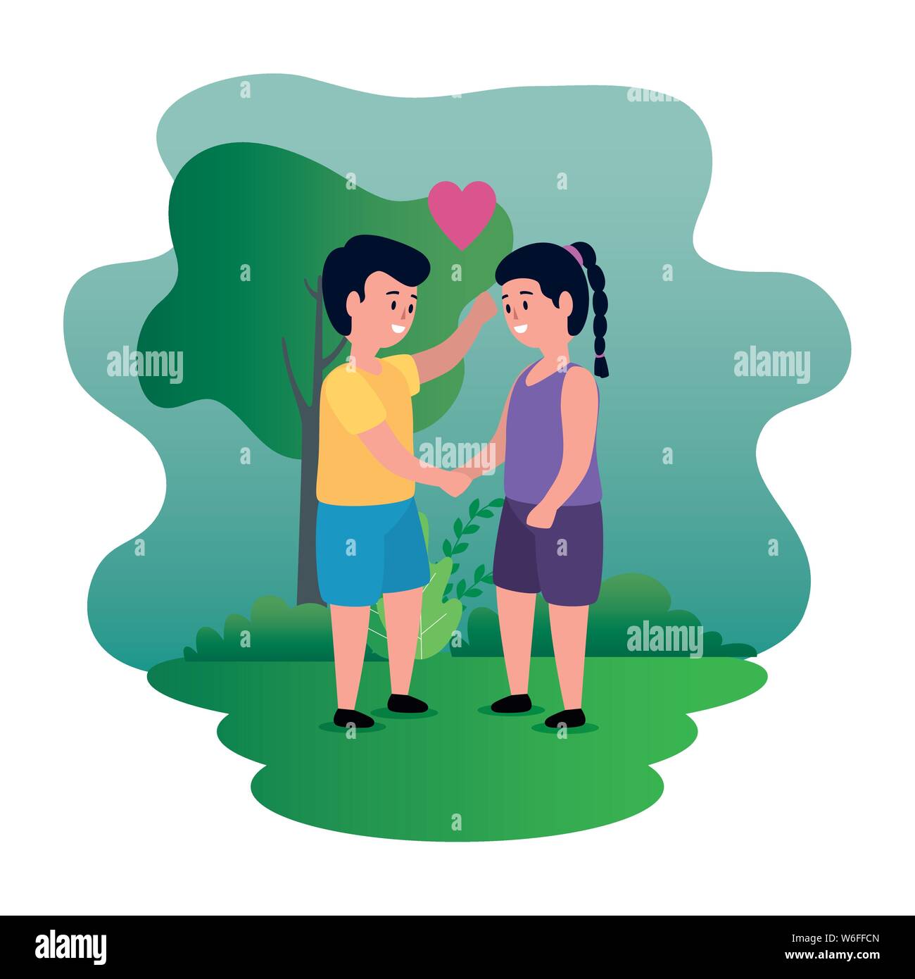 little kids couple on the park scene Stock Vector Image & Art - Alamy