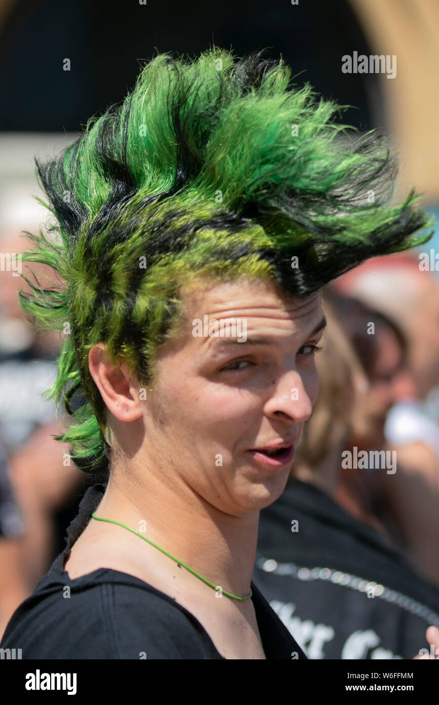 Blackpool, Lancashire, UK. 1st August,  2019.  Rebellion Festival world's largest punk festival in Blackpool. At the beginning of August, Blackpool’s Winter Gardens plays host to a massive line up of punk bands for the 21st edition of Rebellion Festival attracting thousands of tourists to the resort.  Over 4 days every August in Blackpool, the very best in Punk gather for this social event of the year with 4 days of music across 6 stages with masses of bands. Credit; MediaWorldImages/Ģ����ý Live News Stock Photo