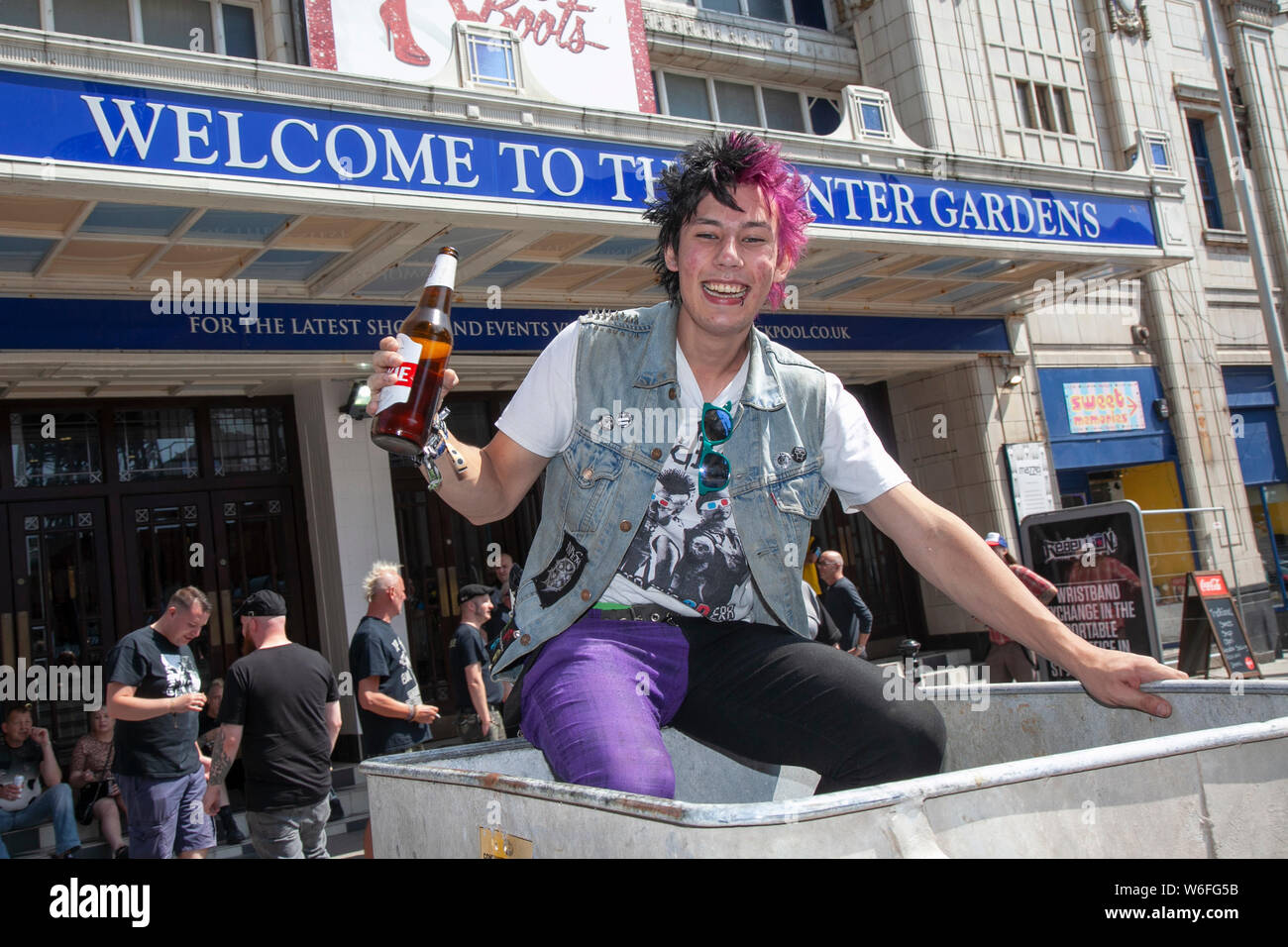 Blackpool, Lancashire, UK. 1st August,  2019.  Rebellion Festival world's largest punk festival in Blackpool. At the beginning of August, Blackpool’s Winter Gardens plays host to a massive line up of punk bands for the 21st edition of Rebellion Festival attracting thousands of tourists to the resort.  Over 4 days every August in Blackpool, the very best in Punk gather for this social event of the year with 4 days of music across 6 stages with masses of bands. Credit; MediaWorldImages/Ģ����ý Live News Stock Photo