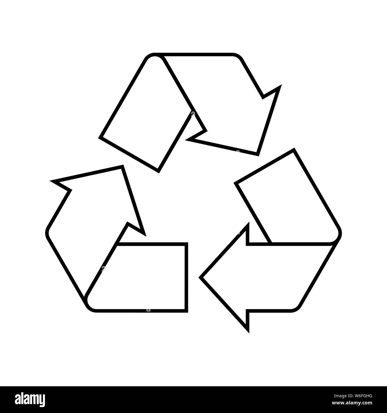 Simple black recycle sign outline. Linear recycle symbol, icon or logo on white background. Label for recyclable products. Reduce reuse recycle.Vector Stock Vector