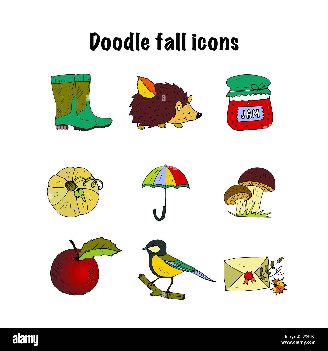 Handdrawn unique autumn icons. Vector doodle illustrations. Perfect for ...