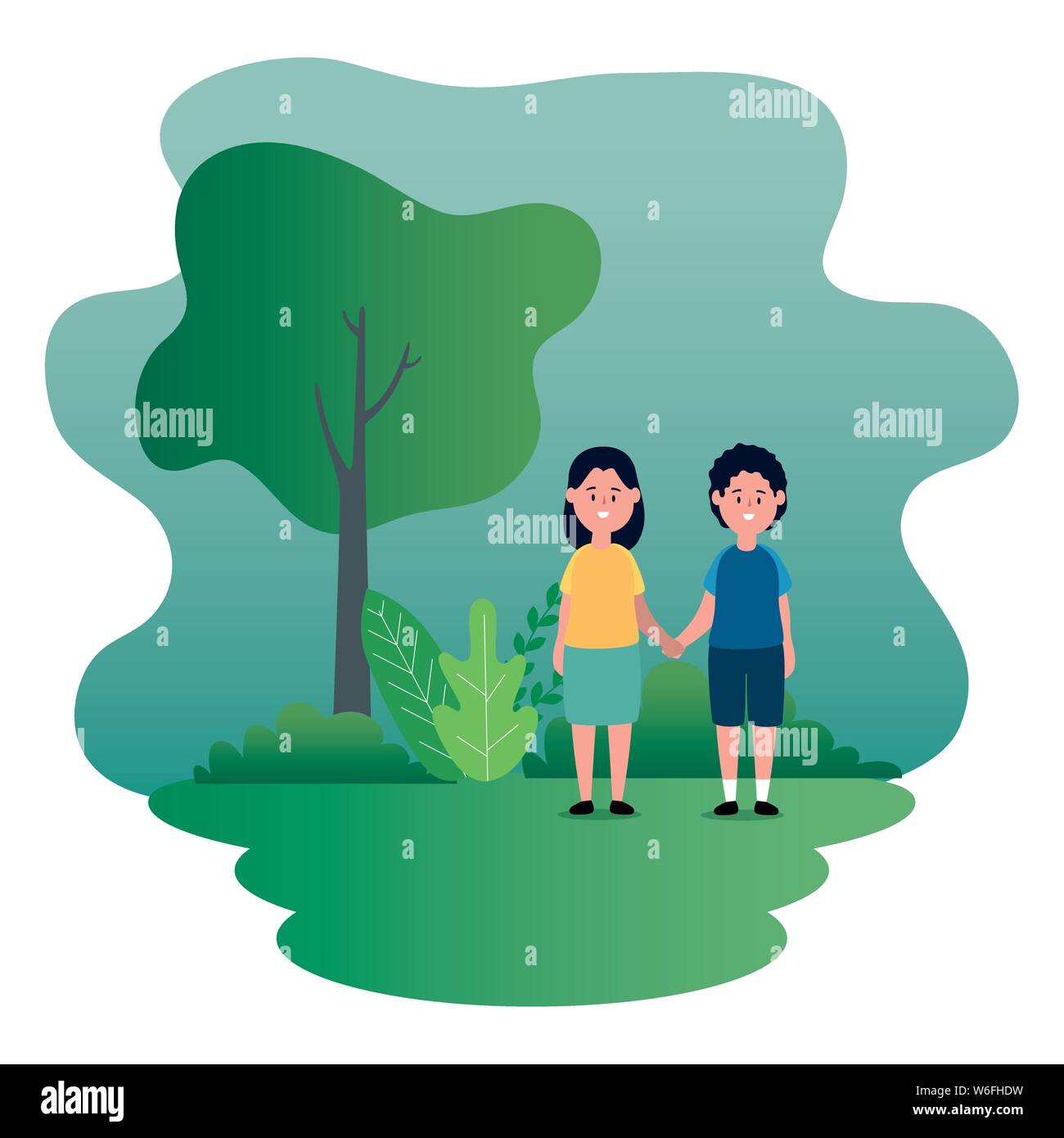 little kids couple on the park scene Stock Vector Image & Art - Alamy