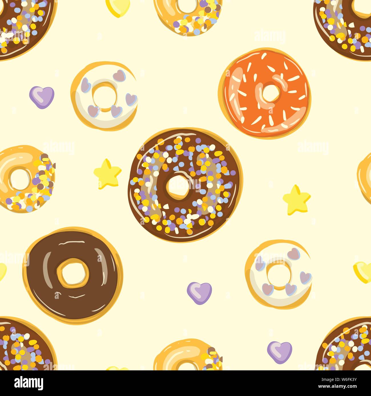 Glazed Donuts seamless pattern. Bakery Vector illustration. Top View ...