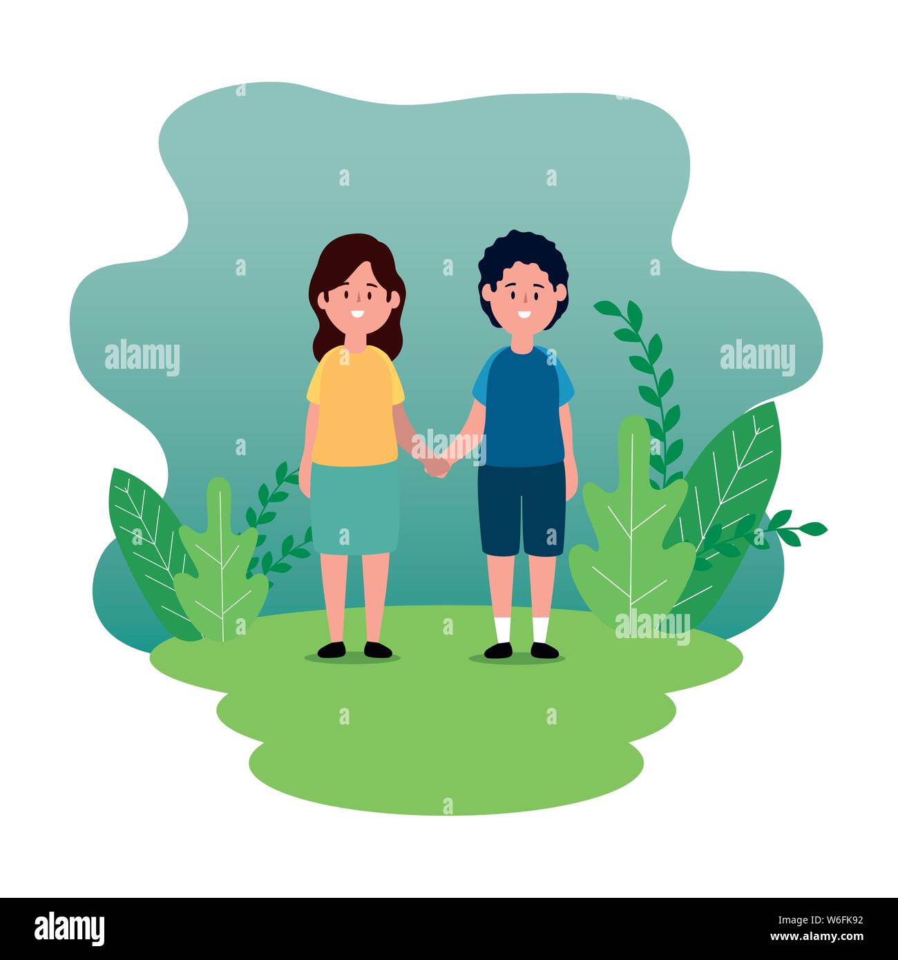 little kids couple on the park scene Stock Vector Image & Art - Alamy