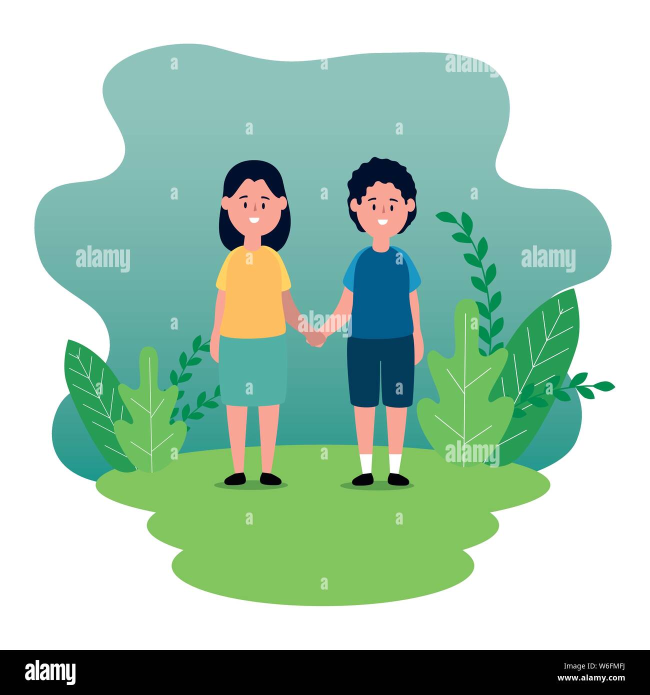 little kids couple on the park scene Stock Vector Image & Art - Alamy