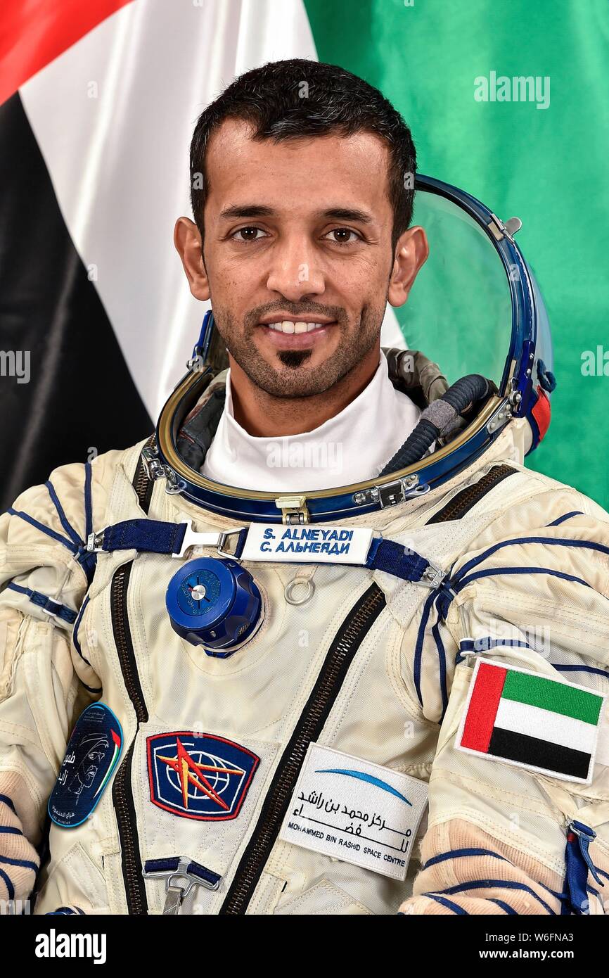 International Space Station Expedition 61-62 backup crew member Sultan al-Neyadi of the United Arab Emirates poses for a portrait at the Gagarin Cosmonaut Training Center June 7, 2019 in Star City, Russia. Expedition 61-62 is expected to launch to the International Space Station on September 25, 2019. Stock Photo