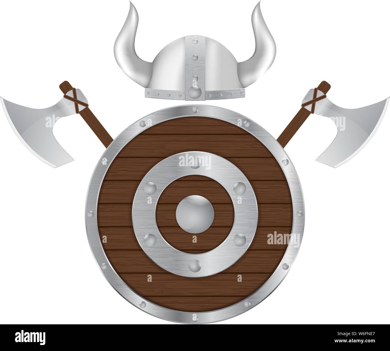 Warrior equipment - shield, axes and helmet Stock Vector