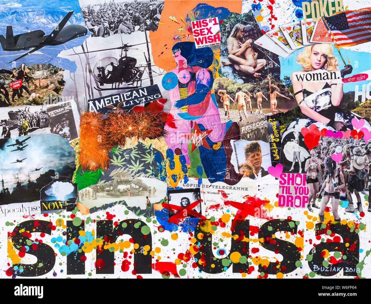 Multi-media collage 'Sin USA' by Ed Buziak. Stock Photo
