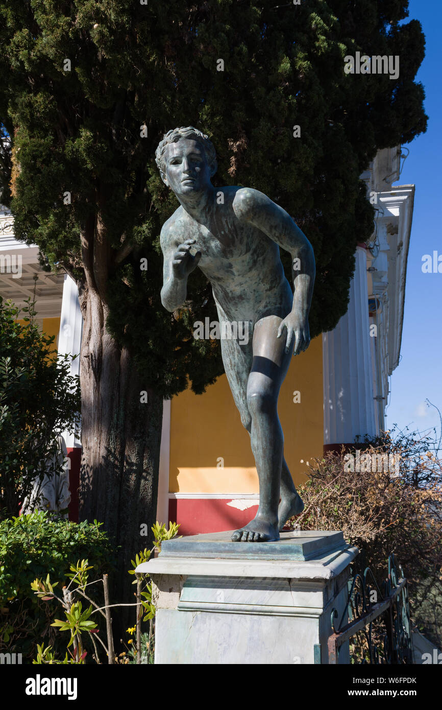 CORFU, GREECE MARCH 4, 2017 A statue of The Runner in the garden of