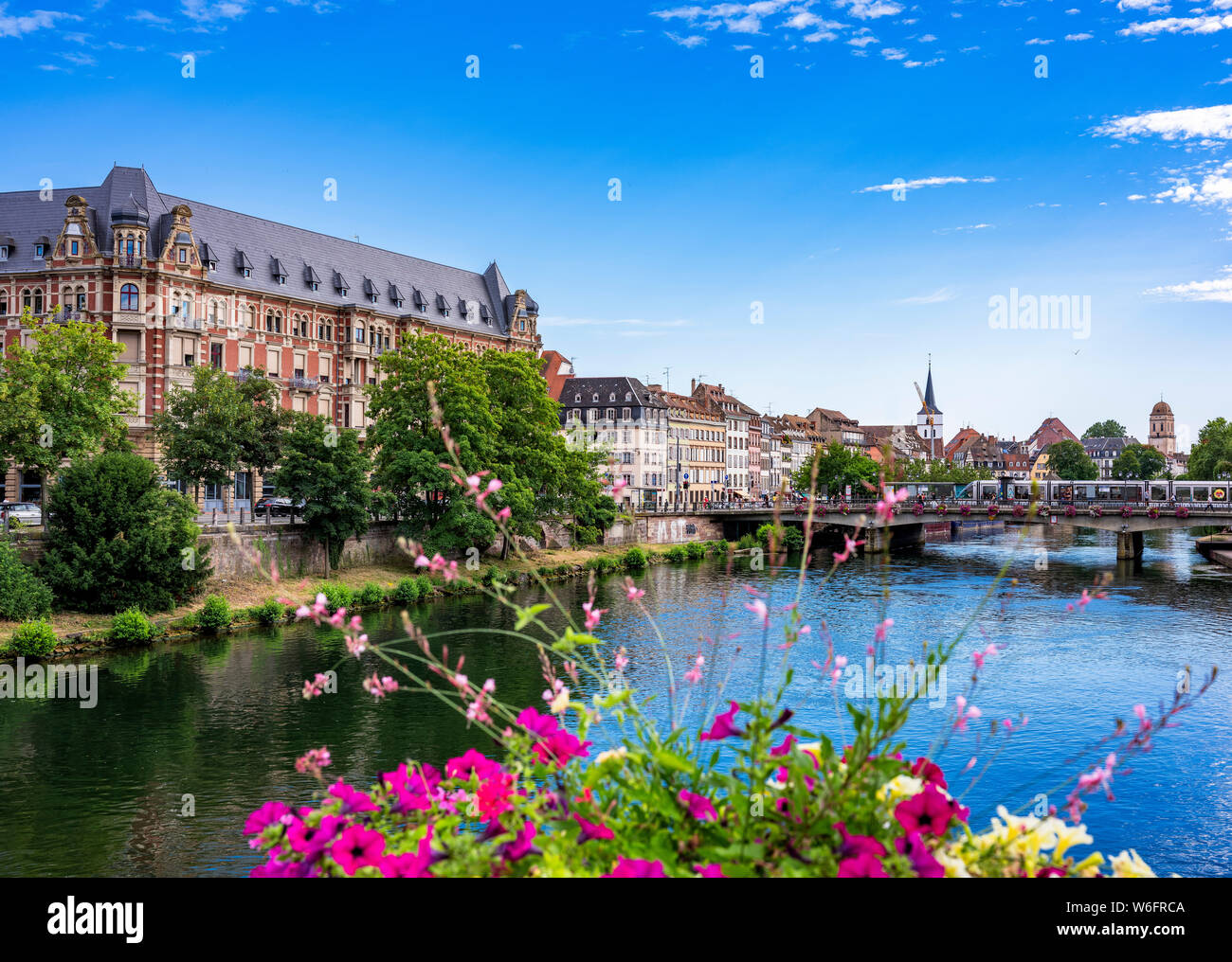 Gallia building, student residence,  dorm accomodation, Ill river, waterfront houses perspective, Strasbourg, Alsace, France, Europe, Stock Photo