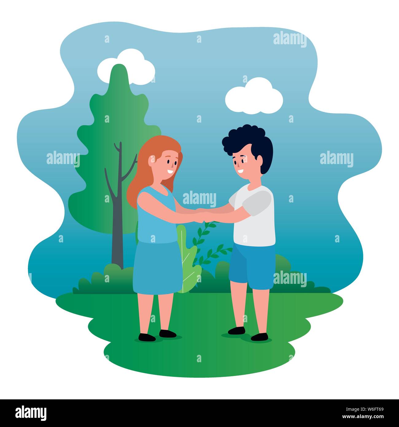 little kids couple on the park scene Stock Vector Image & Art - Alamy