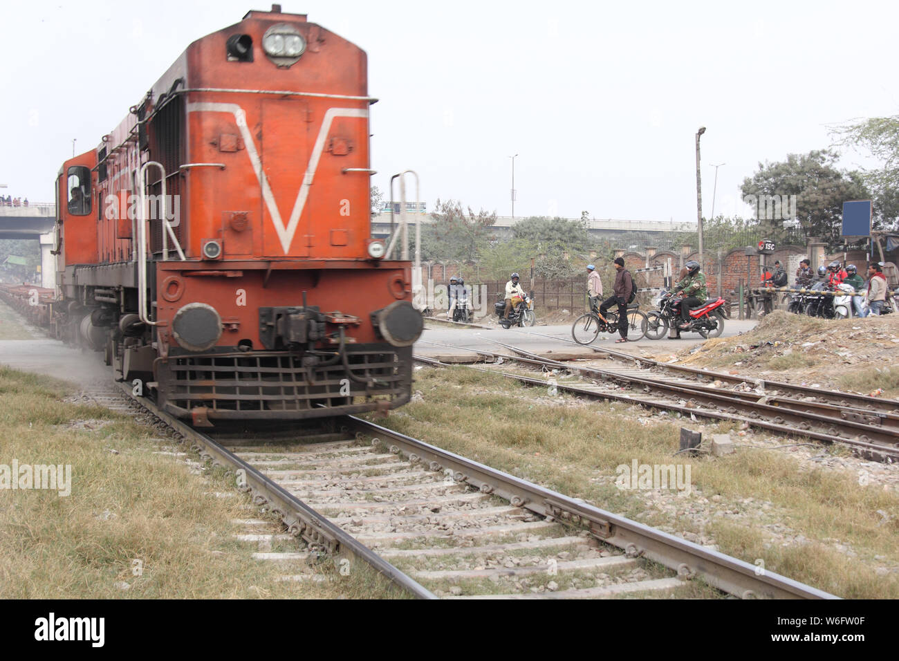 Freight train running on track, New Delhi, India Stock Photo Alamy