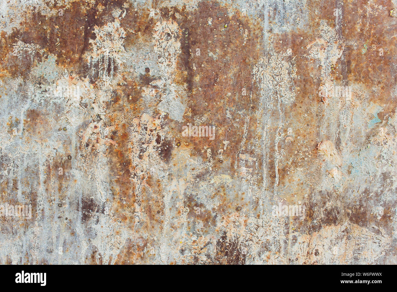 White Rust Metal Decayed Crumpled Sheet Wide Background. Weathered Iron