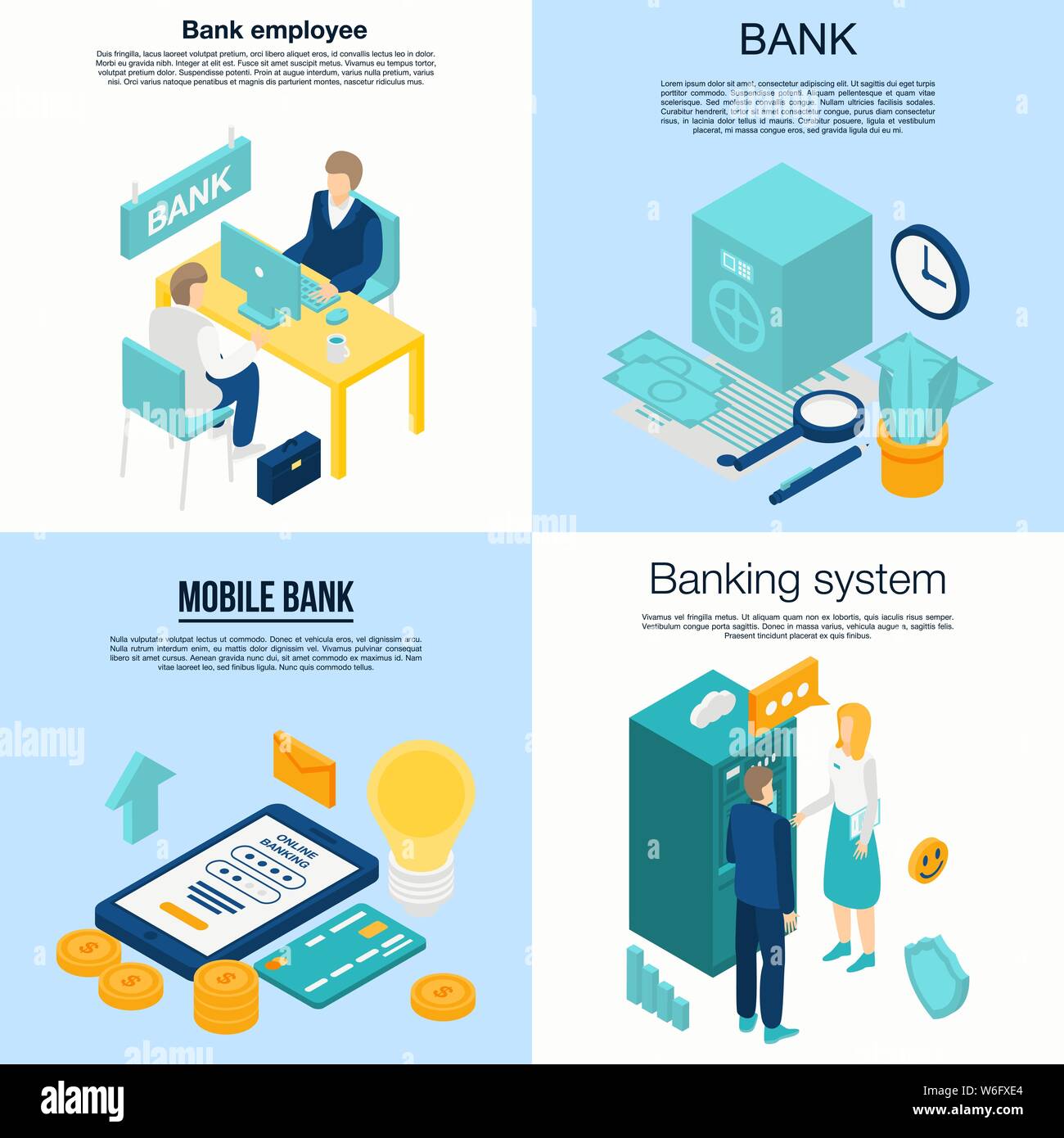 Bank Employee Banner Set Isometric Style Stock Vector Art