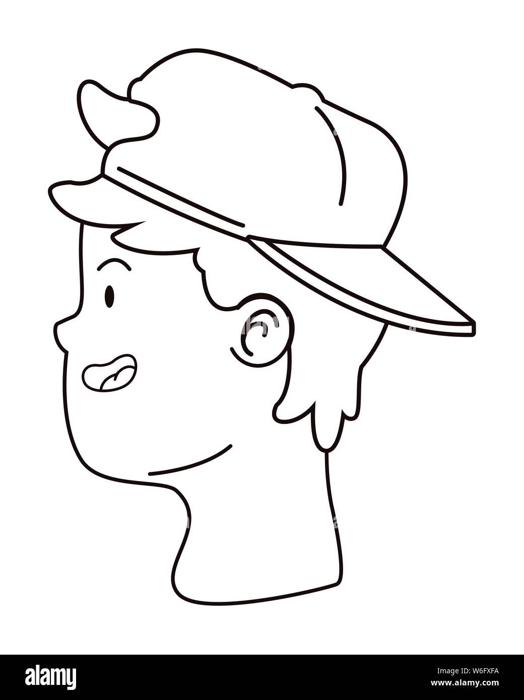 Teenager boy smiling face cartoon in black and white Stock Vector Image ...