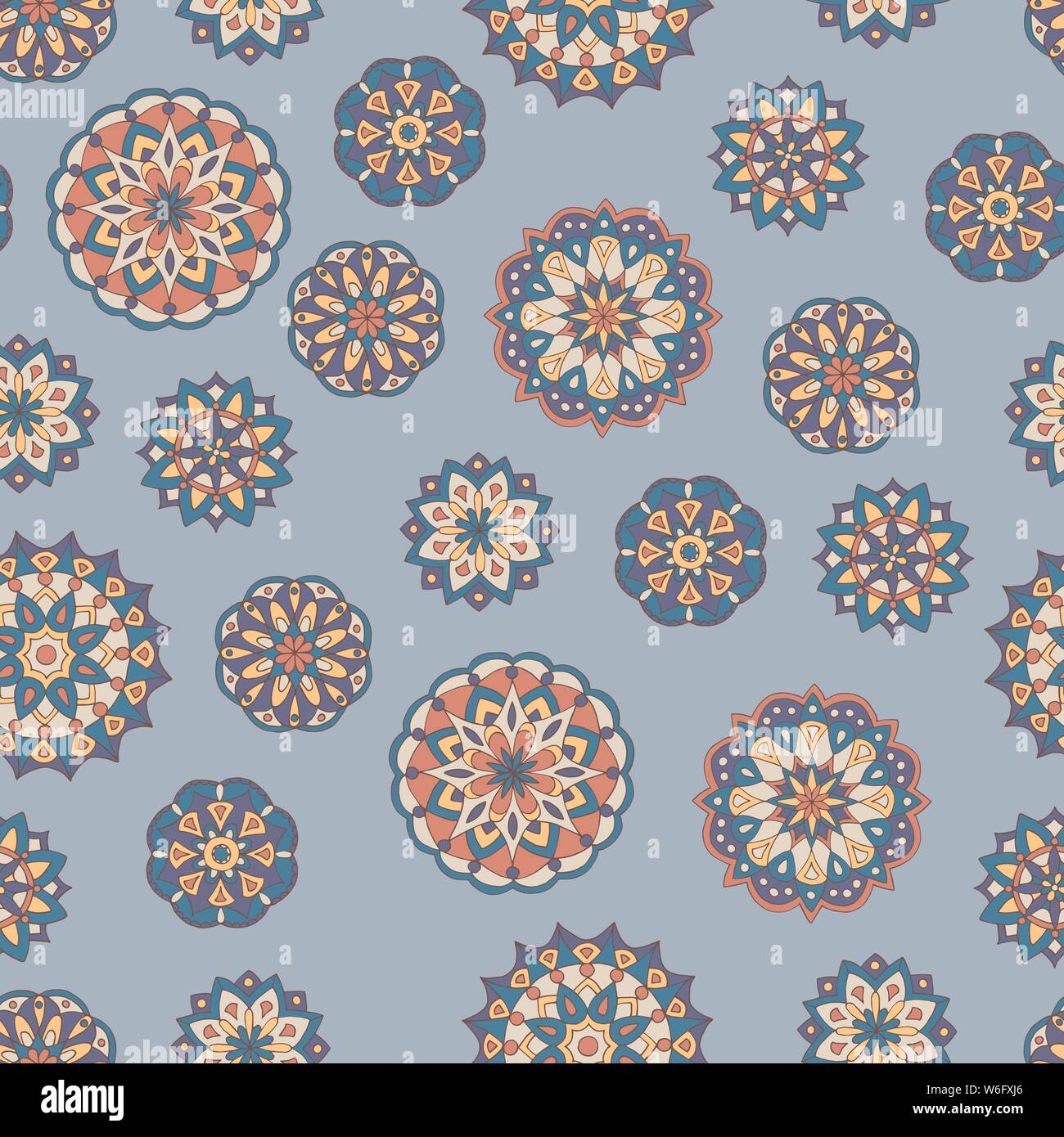 Vector seamless pattern with hand-drawn mandalas Stock Vector Image ...