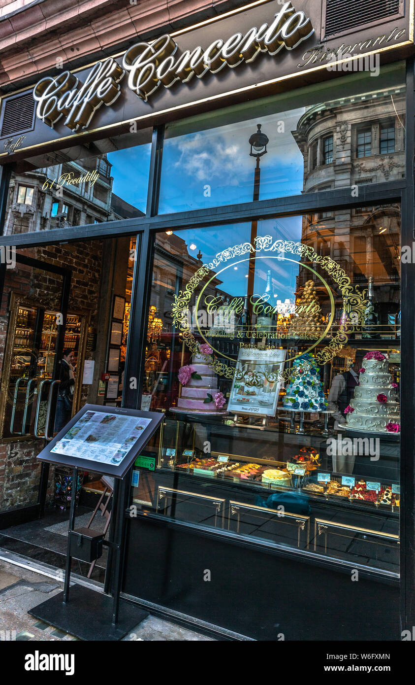 Caffé Concerto front facade, Piccadilly, London, England, UK. Stock Photo