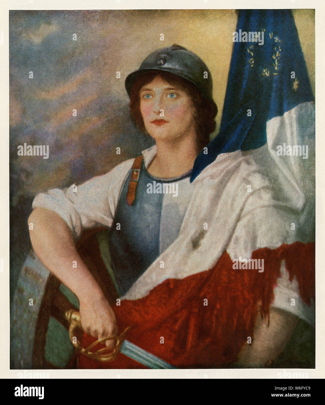 'Verdun,' a representation of France in battle, World War I. Color halftone of a painting by Rosset-Granger Stock Photo