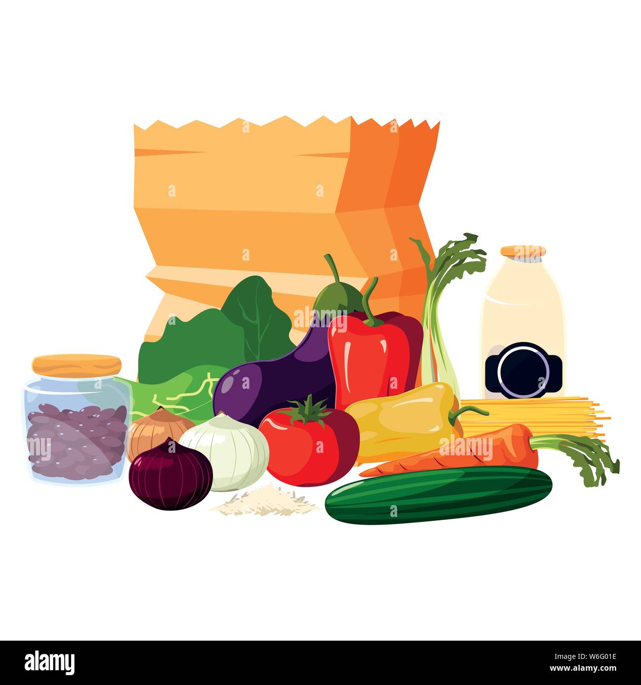 grocery paper bag fruits vegetables products vector illustration Stock ...