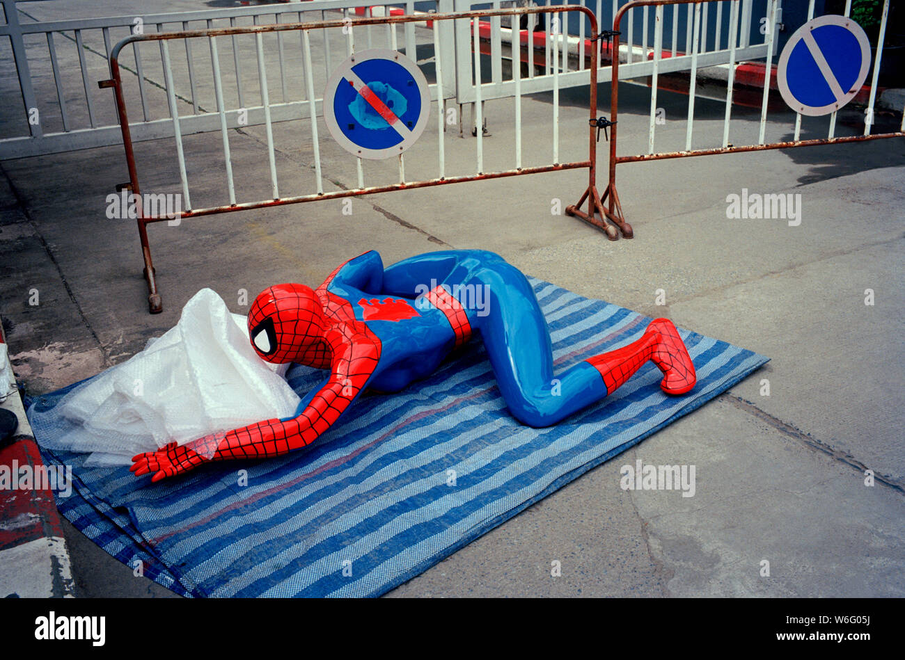 Spiderman in a flea market in Bangkok in Thailand in Southeast Asia Far East. Marvel Cartoon Comic Book Nostalgia Nostalgic Retro Stock Photo