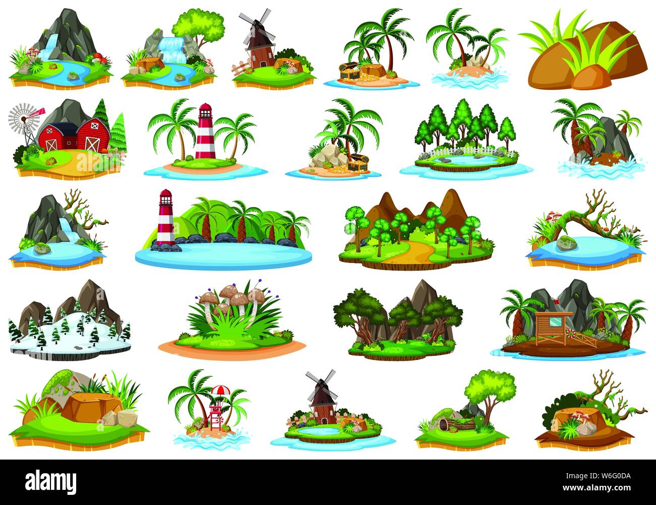 Large group of isolated objects theme - islands illustration Stock Vector