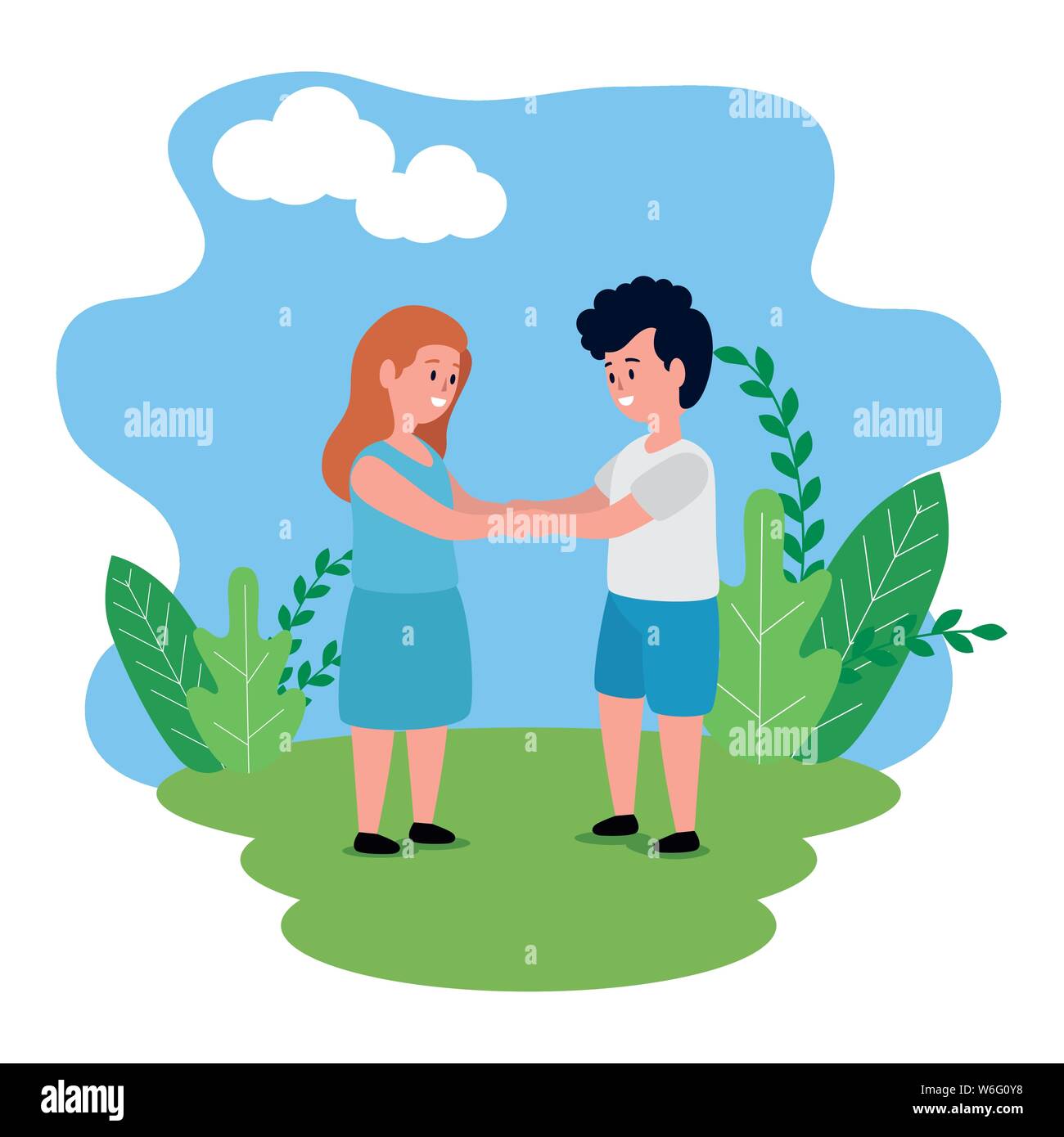 little kids couple on the park scene Stock Vector Image & Art - Alamy