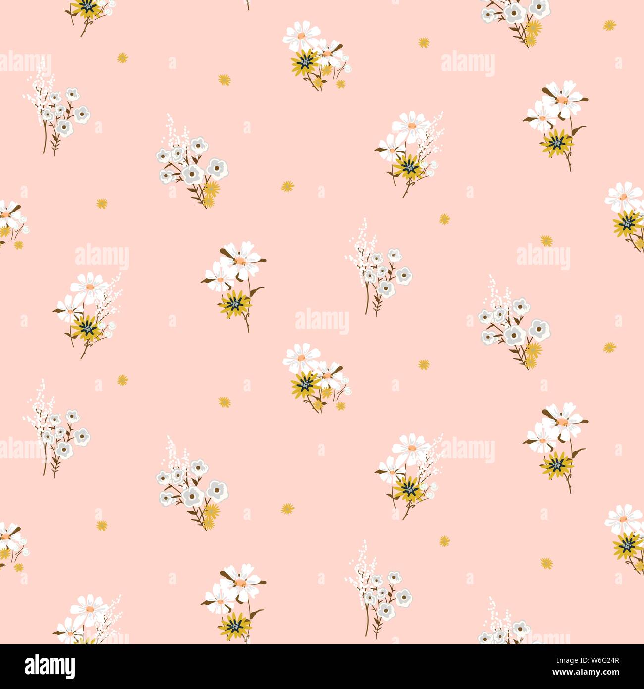 Flowers daisy vintage tender colors seamless vector pattern Stock ...