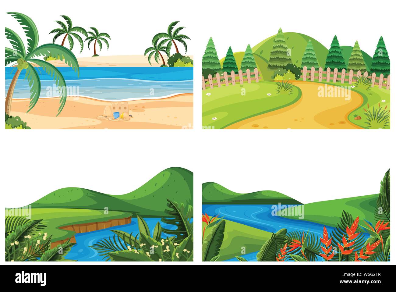 A set of outdoor scene including river illustration Stock Vector Image ...
