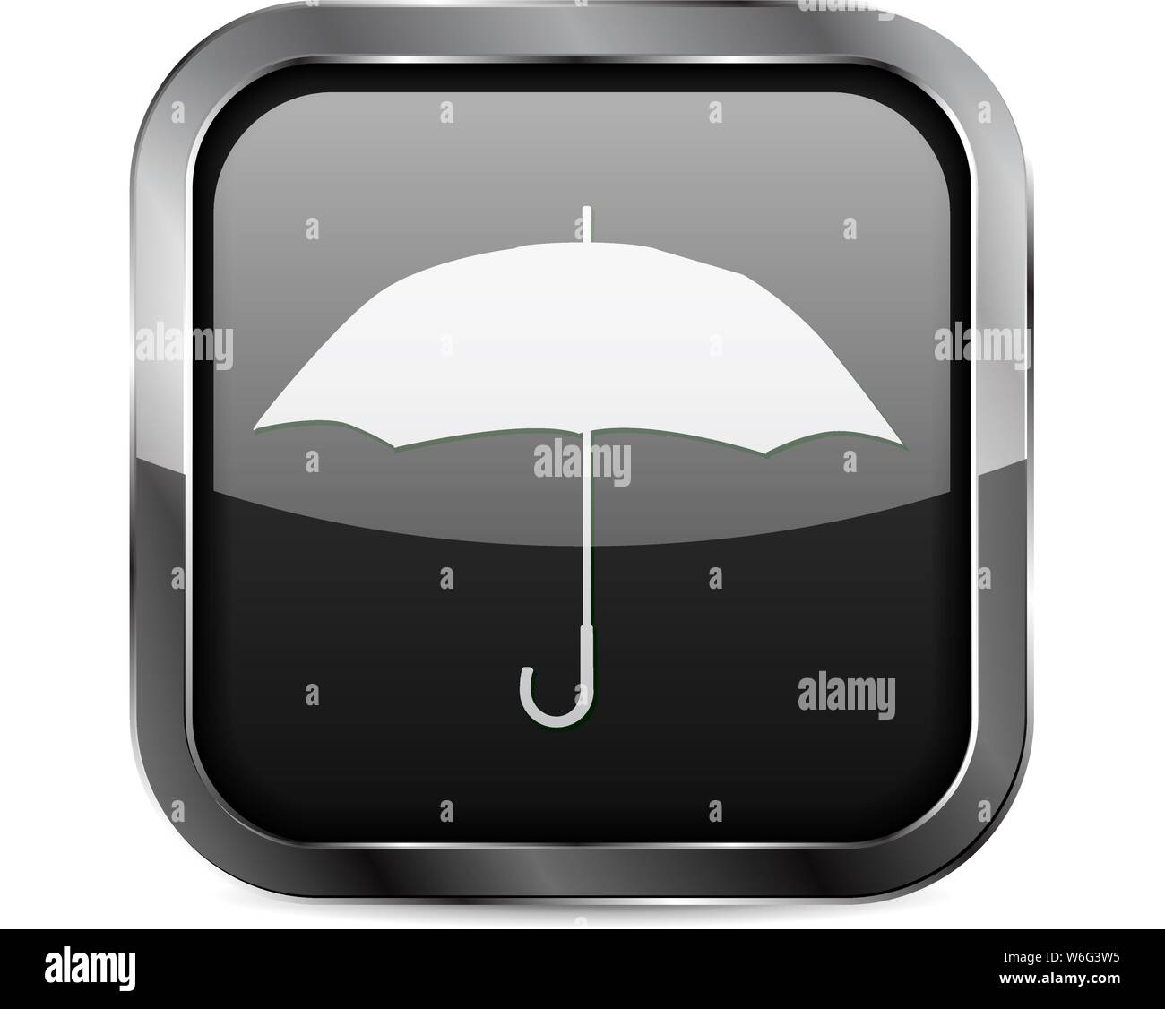 Black square 3d button. Umbrella sign Stock Vector