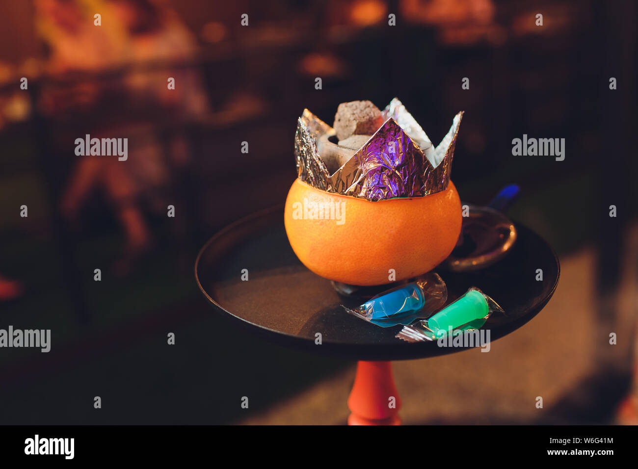 Stylish hookah with aroma grapefruit for relax. grapefruit shisha