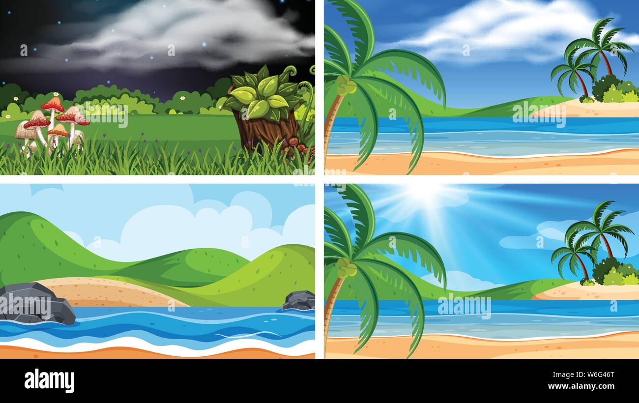 A set of outdoor scene including beach illustration Stock Vector Image ...