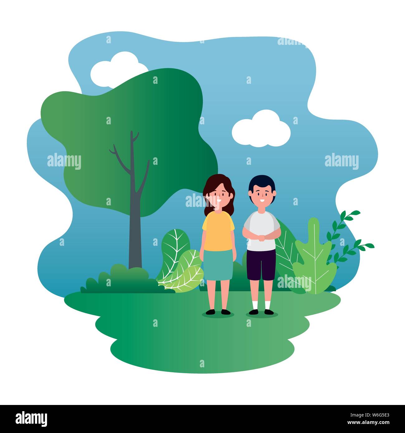 little kids couple on the park scene Stock Vector Image & Art - Alamy