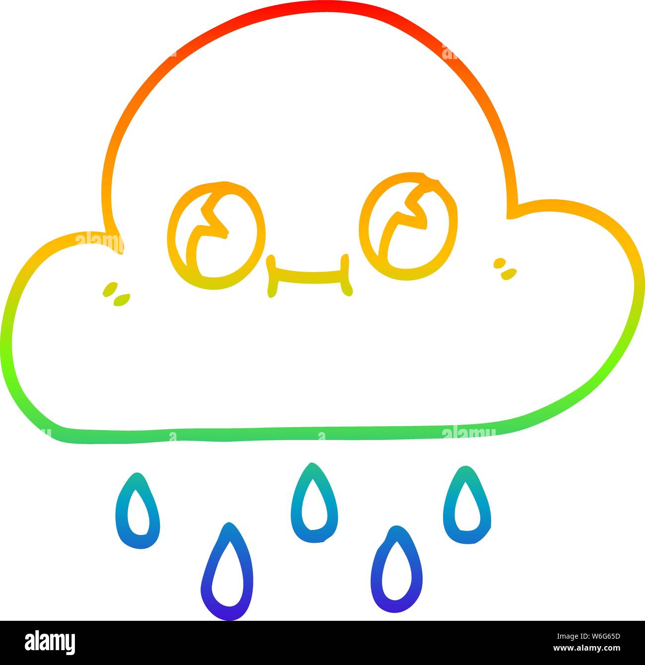 rainbow gradient line drawing of a cartoon rain cloud Stock Vector