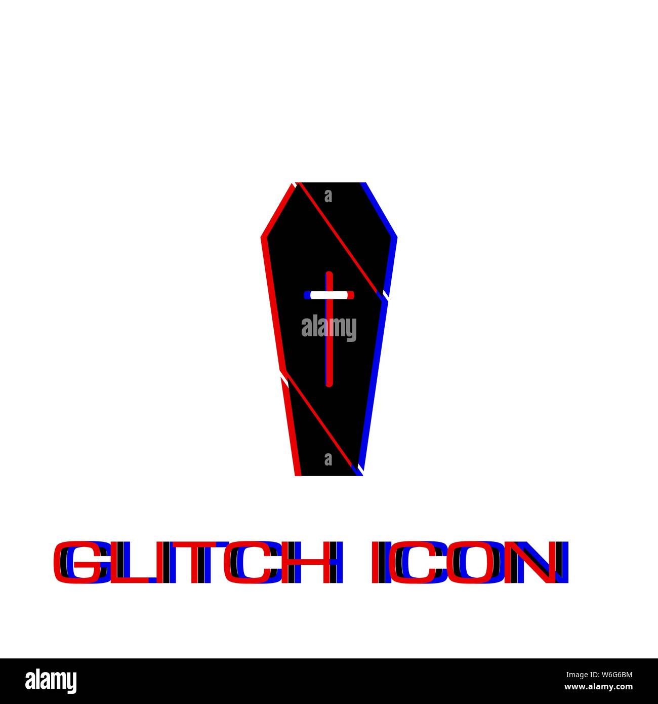 Coffin icon flat. Simple pictogram - Glitch effect. Vector illustration symbol Stock Vector