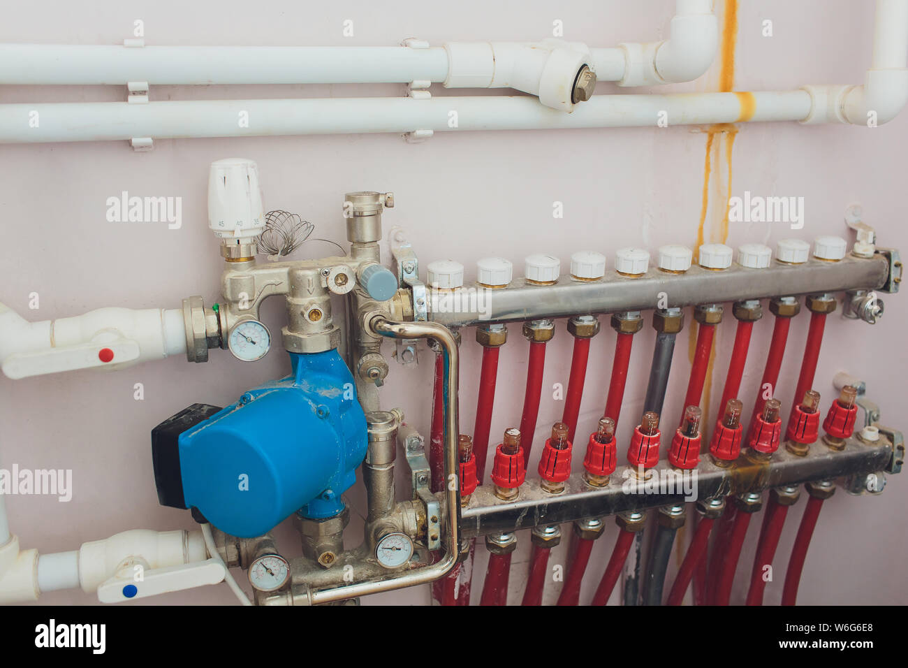 Hot water thermal storage tank. Gas Boiler room with a heating system Stock Photo Alamy
