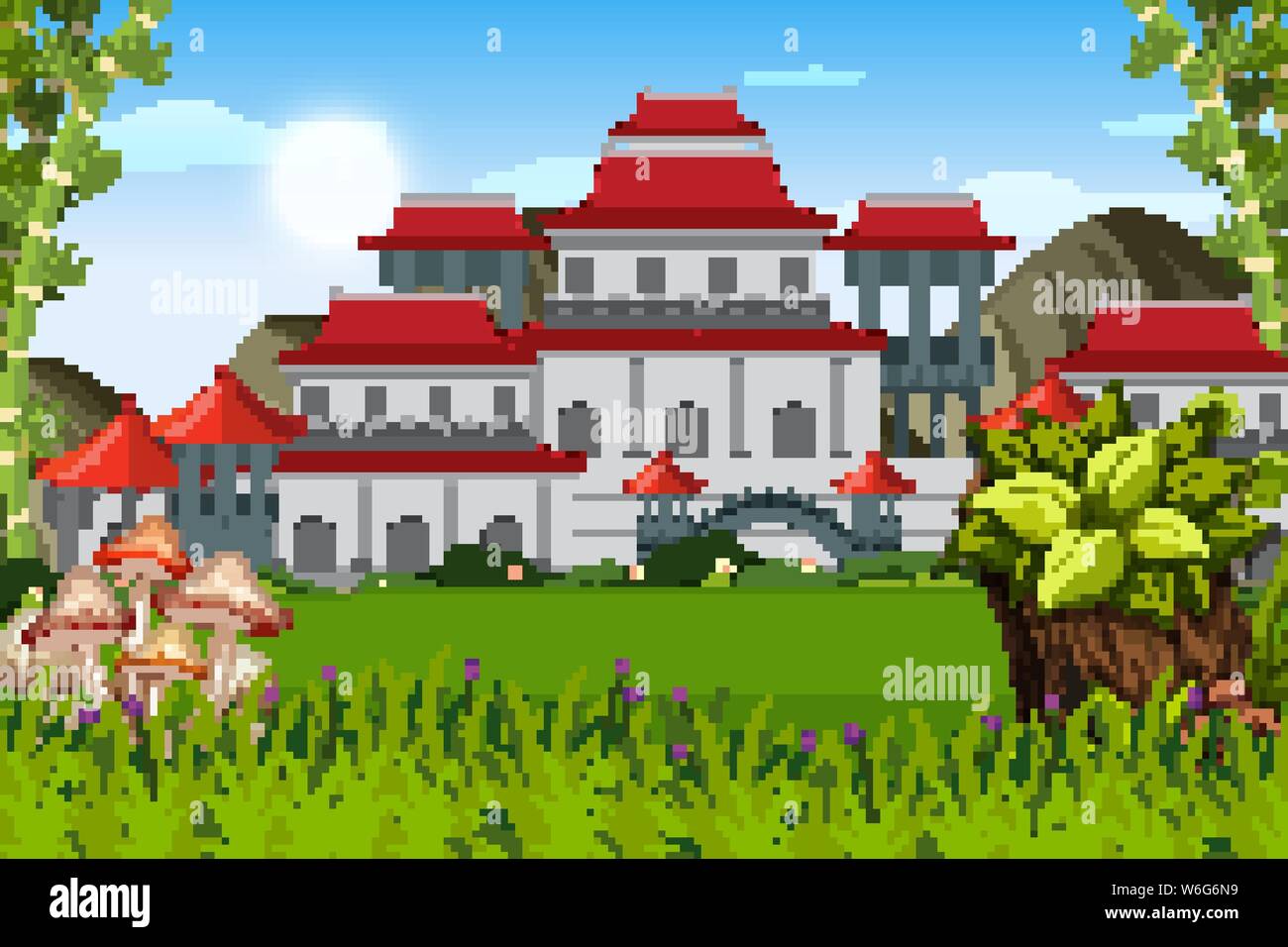 An outdoor scene with Asian castle illustration Stock Vector Image ...