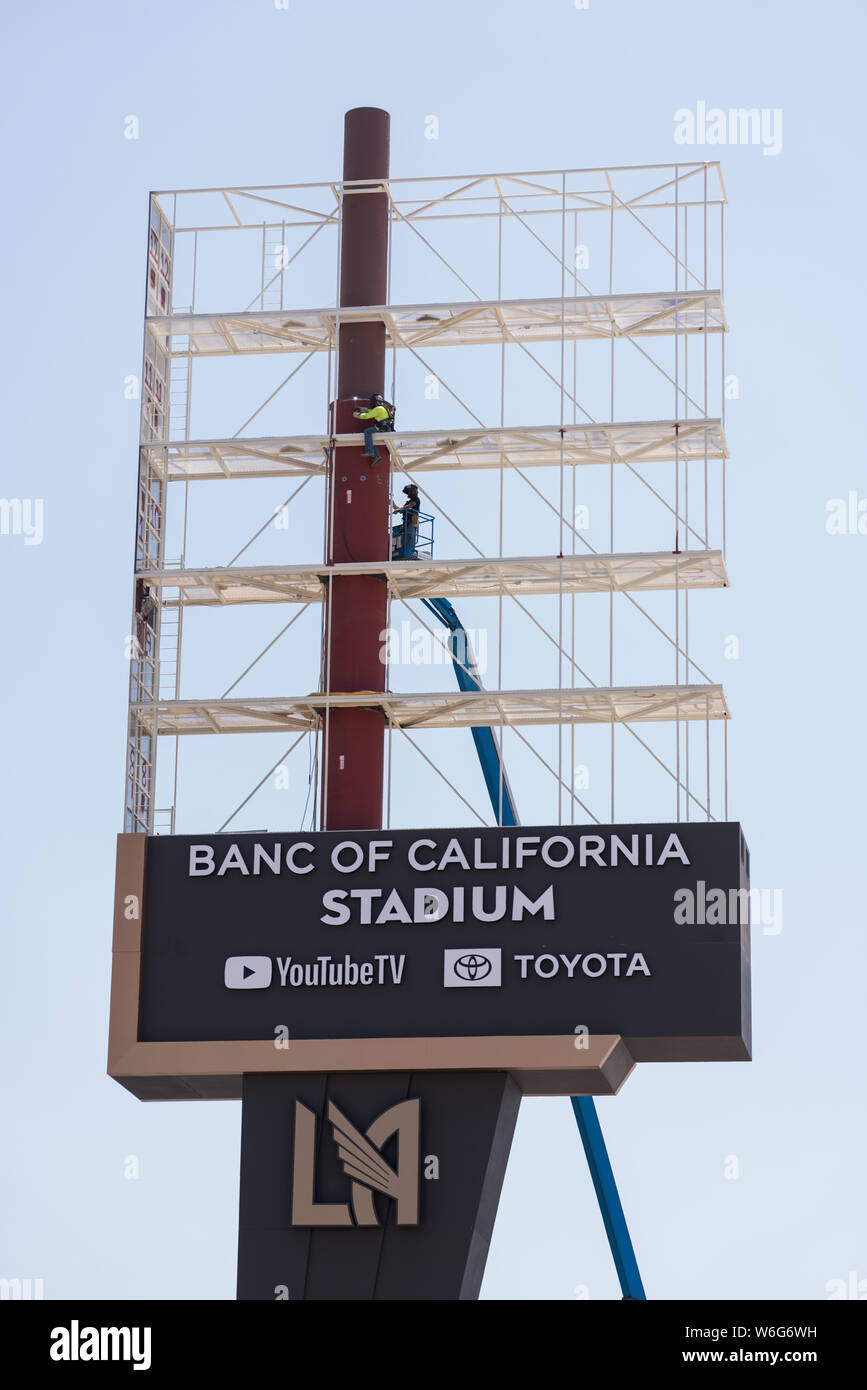 Banc of California Stadium sign installation in July, 2019, Los  Angeles, California. Stock Photo