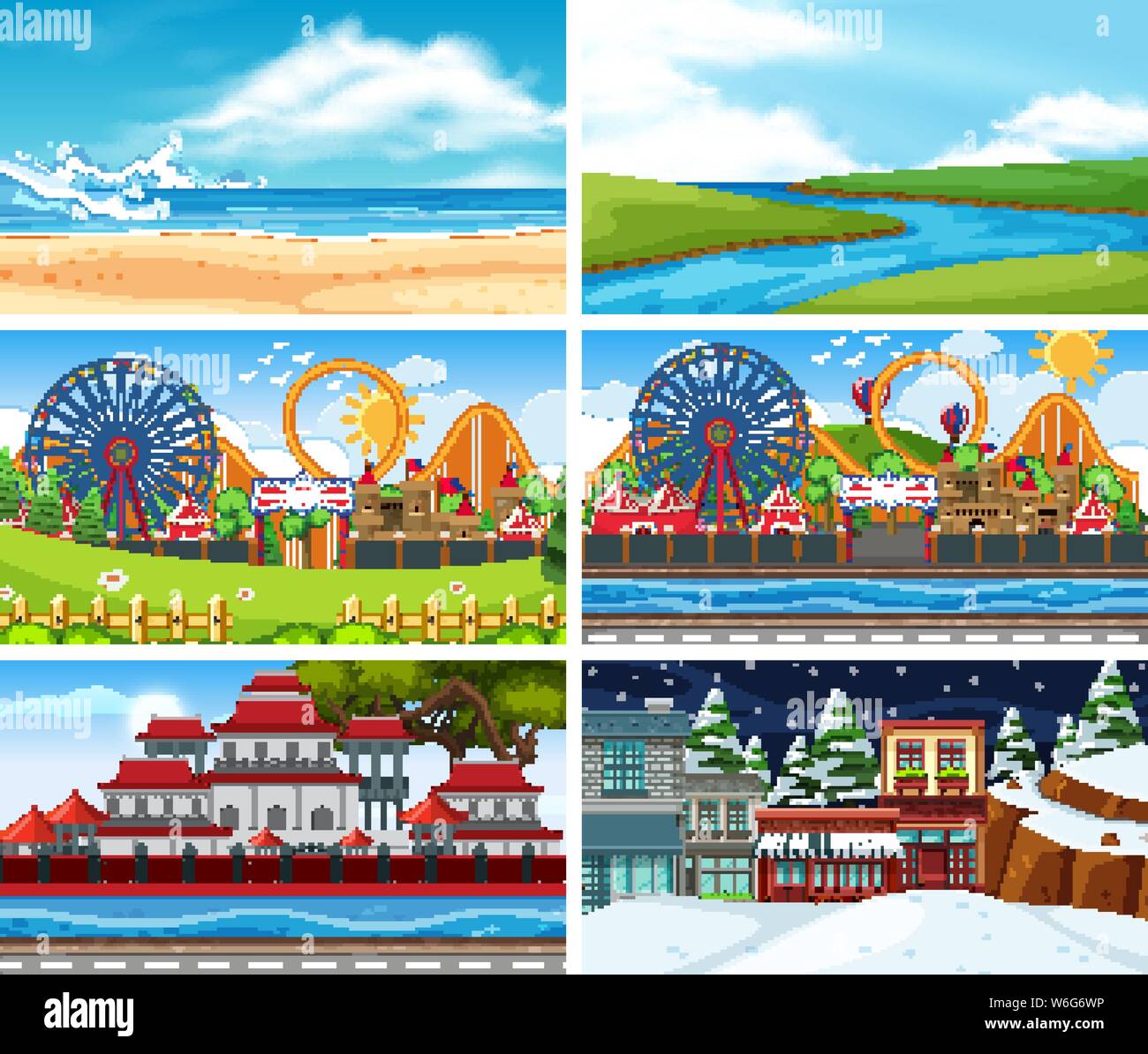 A set of outdoor scene including beach illustration Stock Vector Image ...