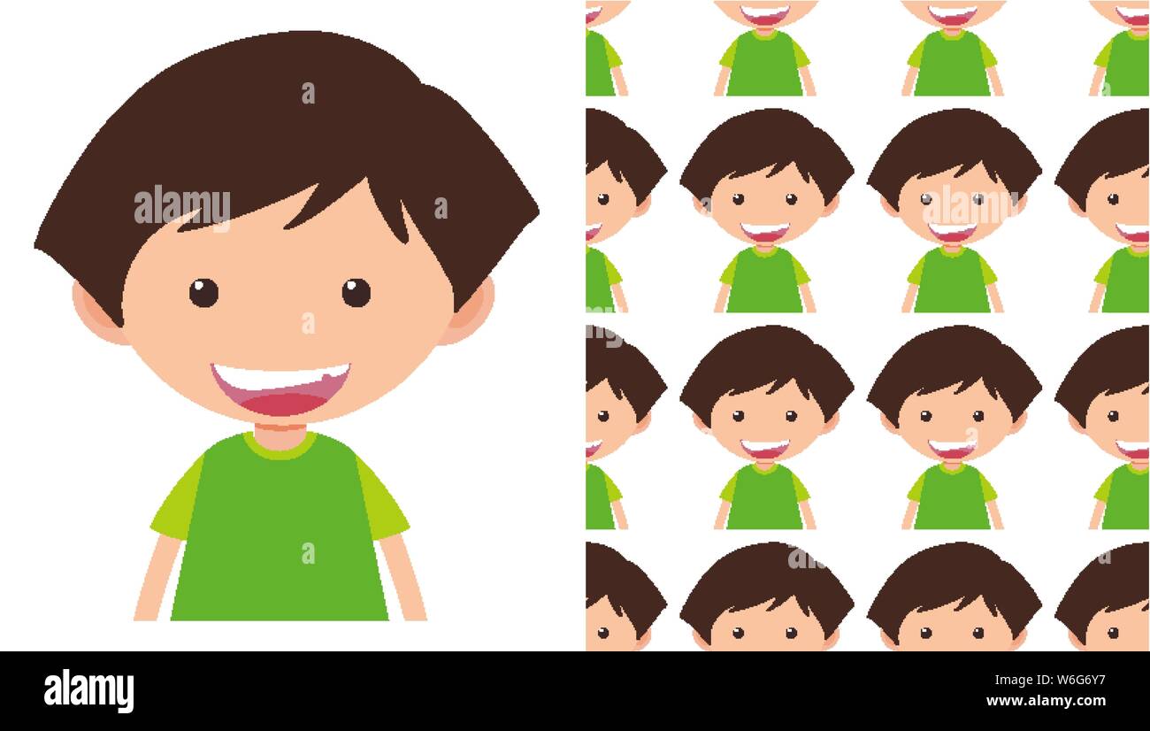 A seamless pattern on white of simple kid characters illustration Stock ...