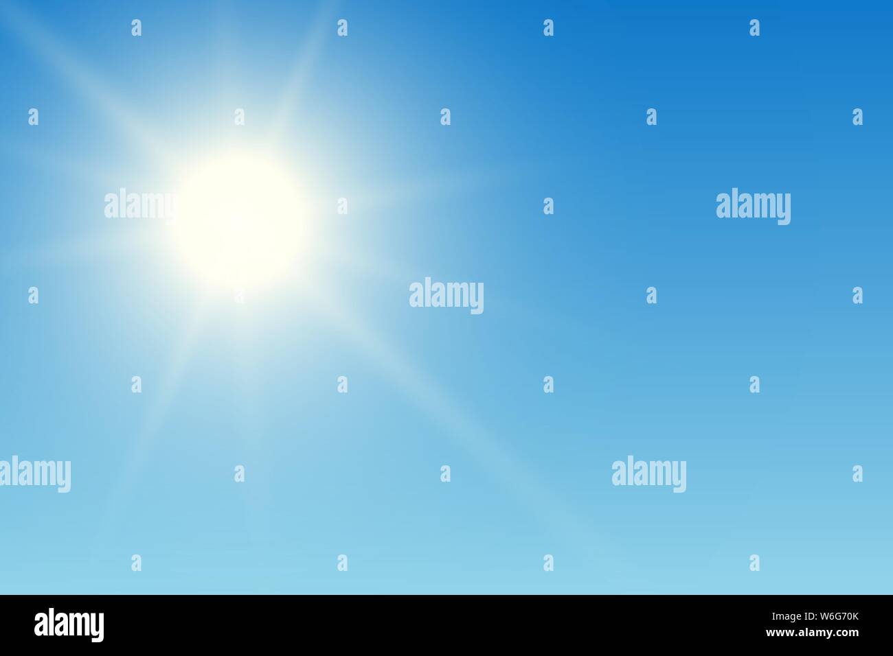 Realistic illustration of blue sky with sun and sunshine - vector Stock ...