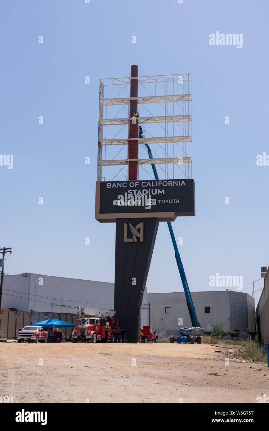 Banc of California Stadium sign installation in July, 2019, Los Angeles