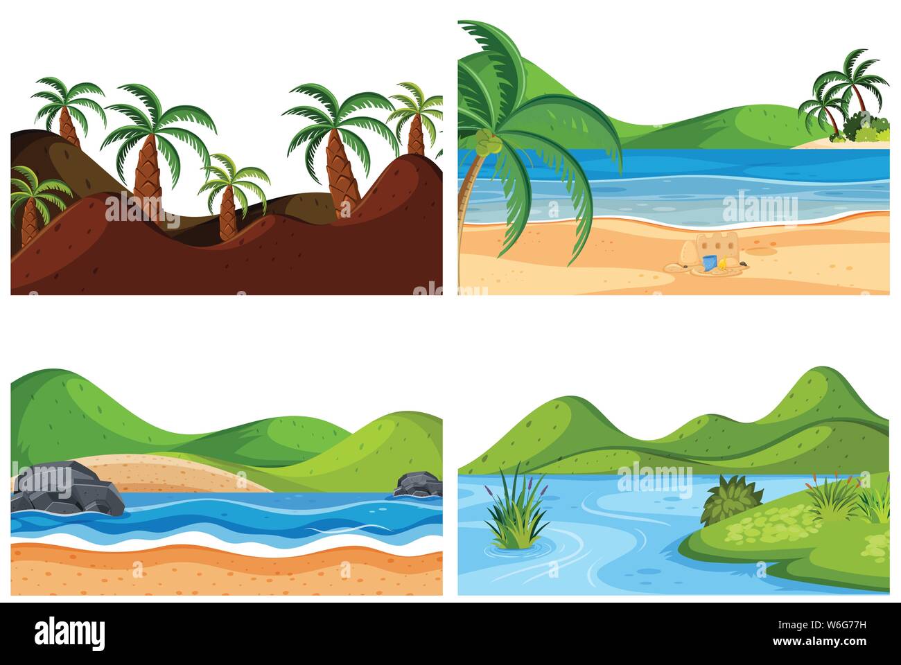 A set of outdoor scene including beach illustration Stock Vector Image ...