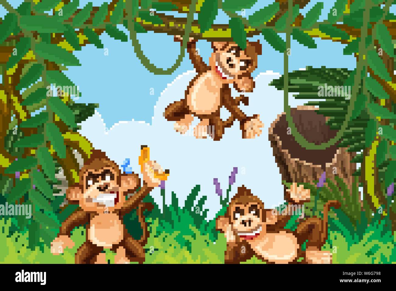 Moneky in jungle scene illustration Stock Vector Image & Art - Alamy