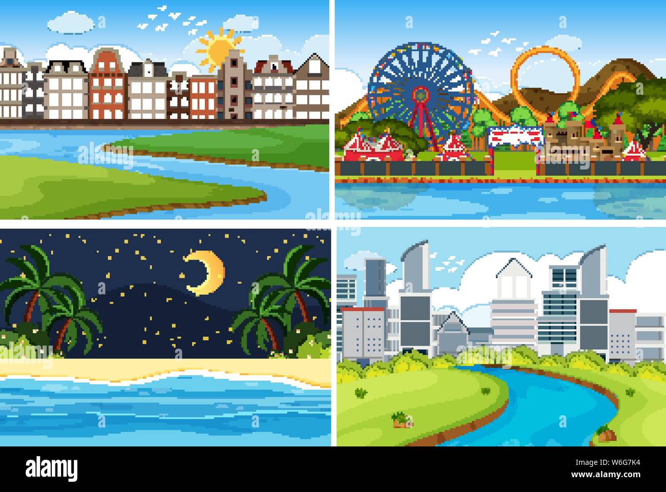 A set of outdoor scene including water illustration Stock Vector Image ...
