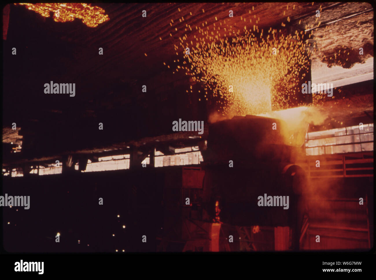 DETAIL OF U.S. STEEL BLAST FURNACE. U.S. STEEL IS DISCONTINUING USE OF SUCH FURNACES TO MAKE WAY FOR THE NEW Q-BOP (BASIC OXYGEN PROCESS) FURNACES WHICH ARE SCHEDULED TO BEGIN OPERATIONS IN 1974 Stock Photo