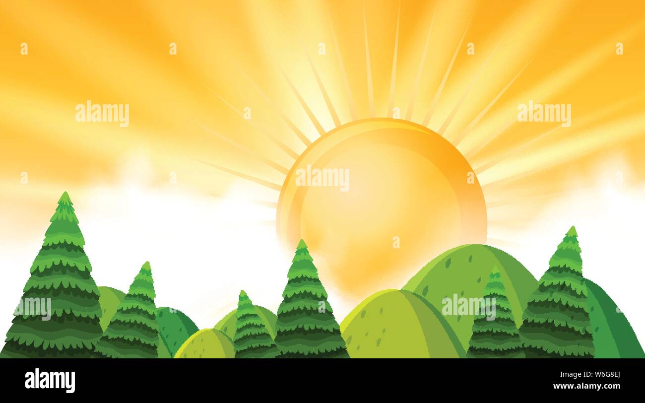 Landscape background design of mountains and sunset illustration Stock ...