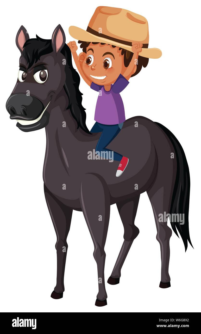 Boy ride horse cartoon illustration hires stock photography and images