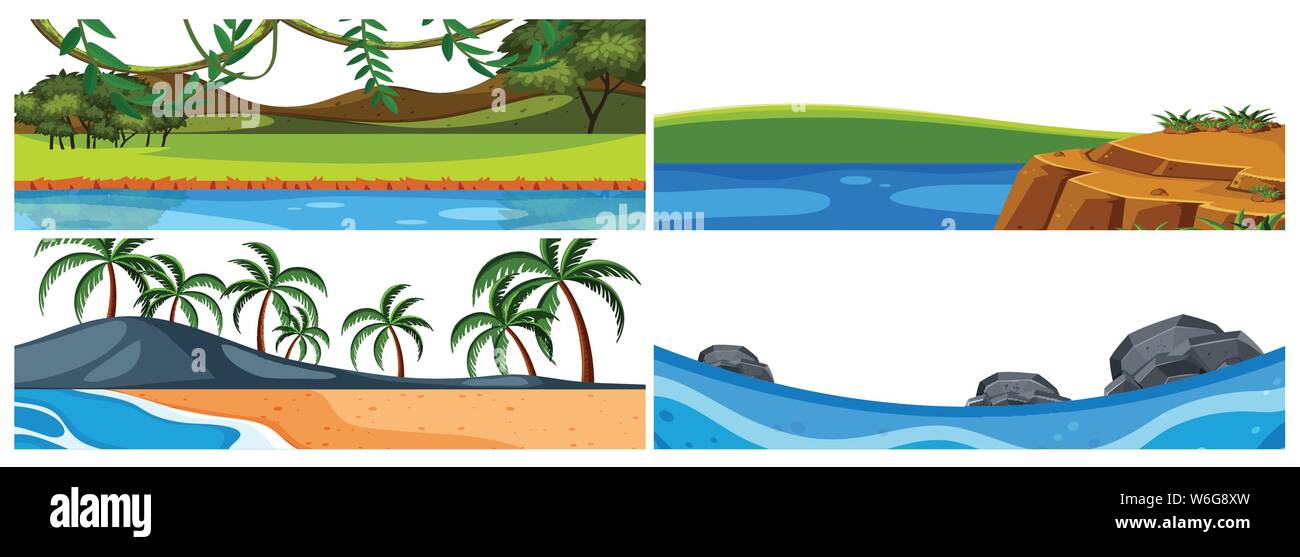 A set of outdoor scene including ocean illustration Stock Vector Image ...