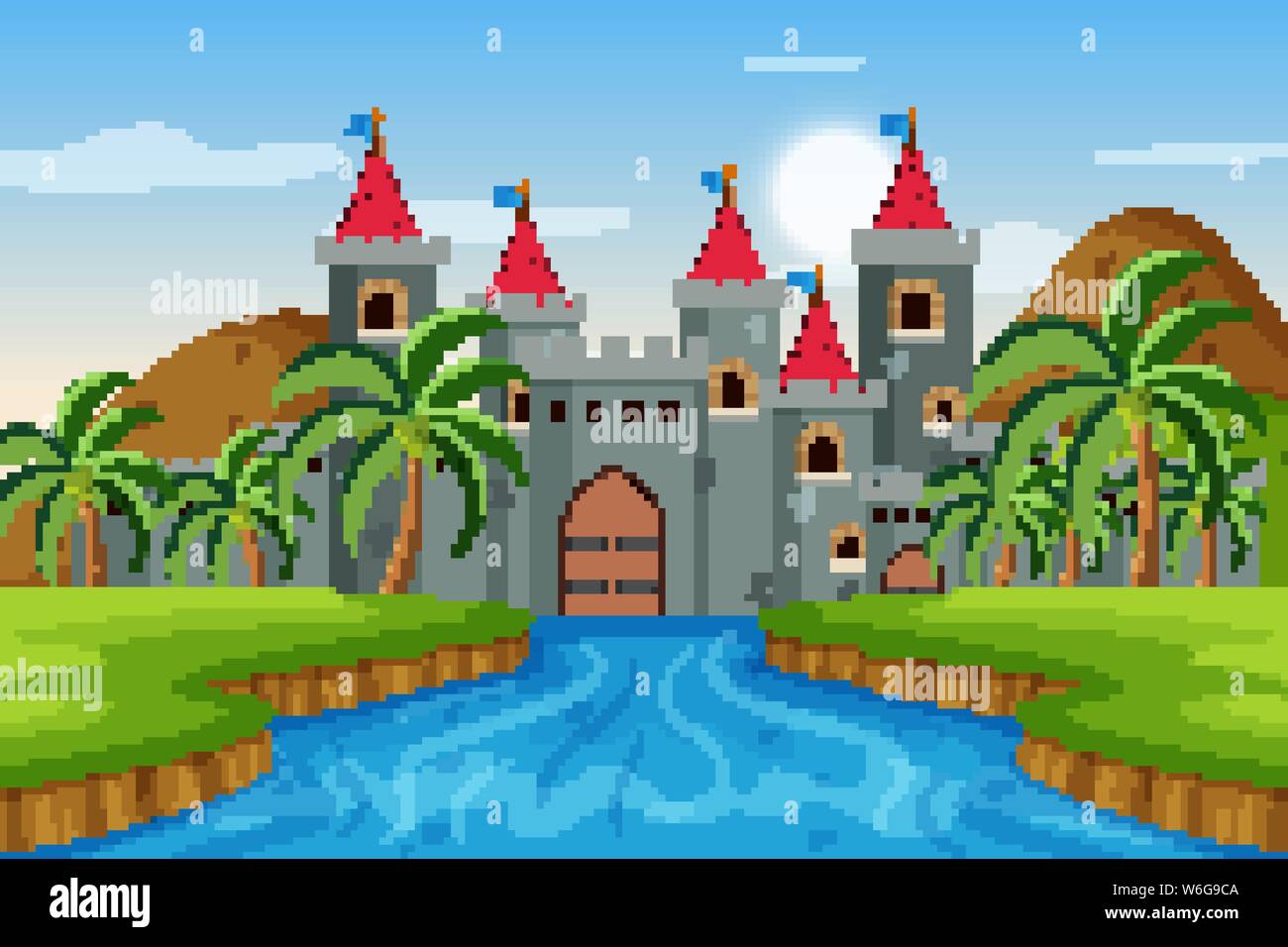An outdoor scene with castle illustration Stock Vector Image & Art - Alamy